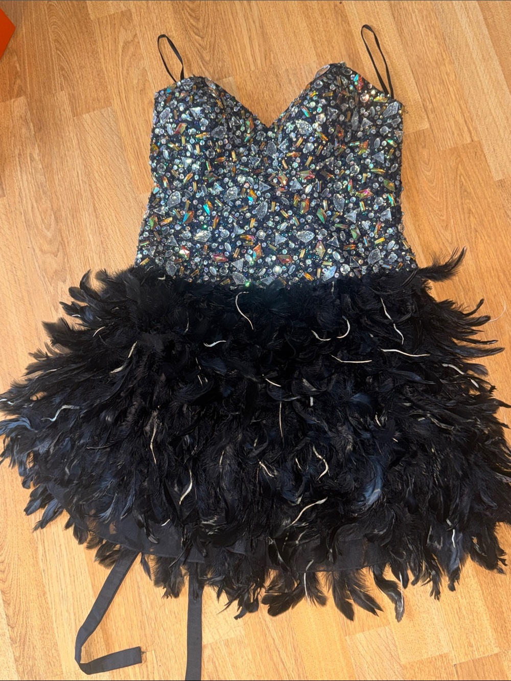 Black Feather & Sequin Dress - Sparkling Party Outfit